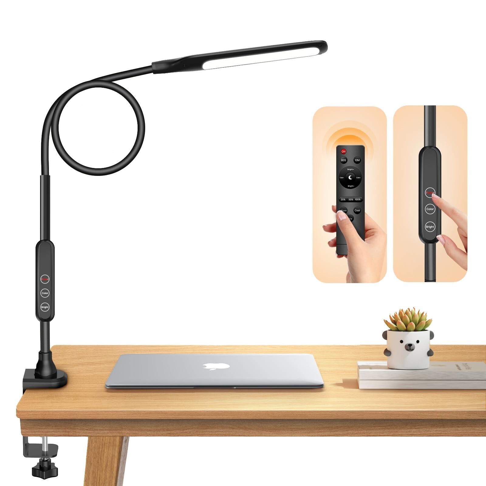 Syrinx LED Desk Lamp with Clamp, Eye-Caring Desk Lamps for Home Office with R...