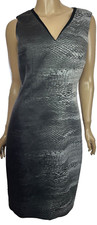 T. Tahari Sheath Dress Gray/Black V-Neck Sleeveless Size 6 Polyester/Elastane