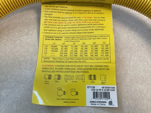 5/8″ Gas Connector, Coated W/ Fitting, 1/2″ FIP x 1/2″ MIP x 24″ Stainless JONES - Picture 2 of 6