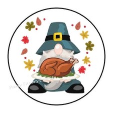 30 GNOME THANKSGIVING ENVELOPE SEALS LABELS STICKERS PARTY FAVORS 1.5" ROUND