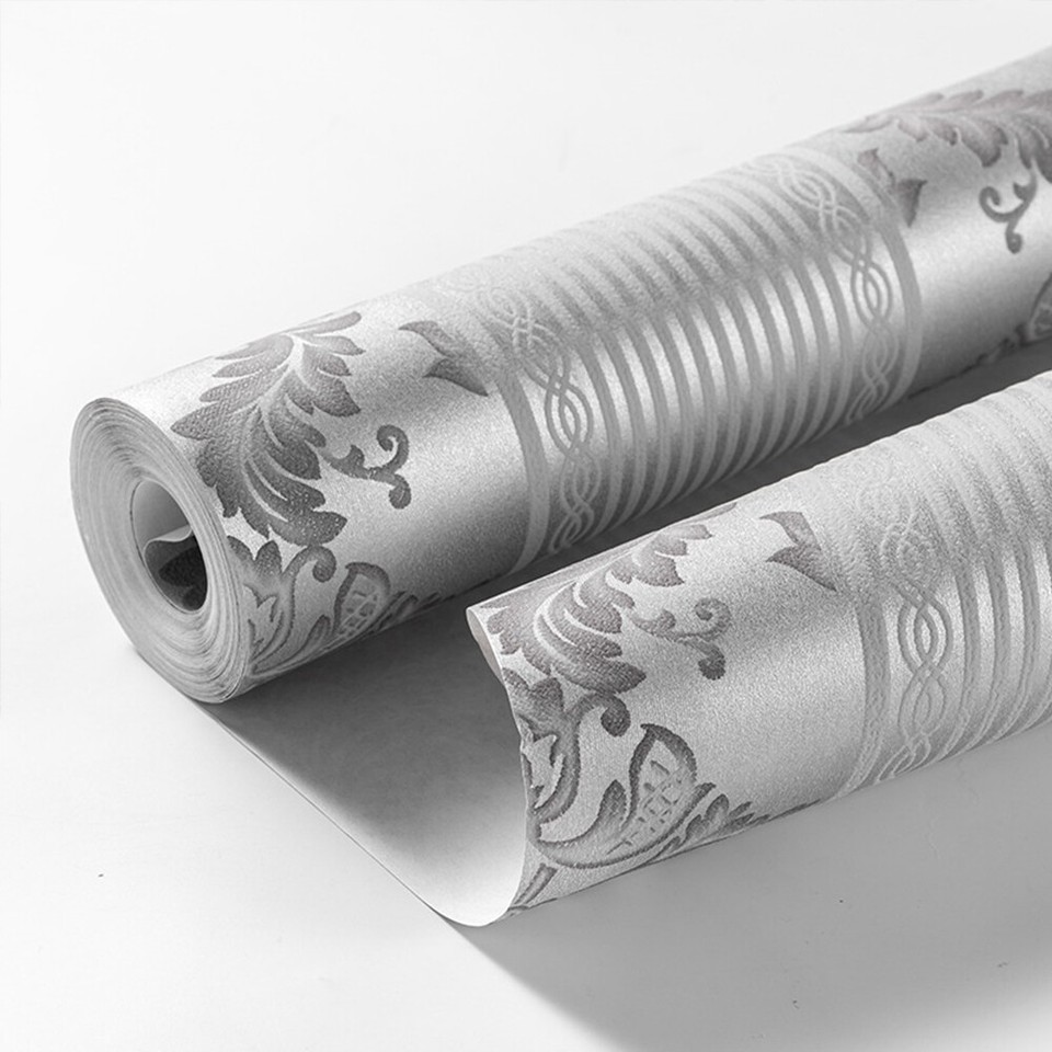 Luxury Grey Floral Textured Wallpaper Thick Silver Metallic.Nonwoven