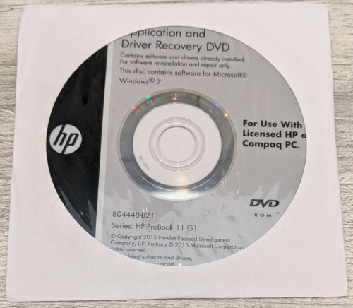 HP Application and Driver Recovery + OS NEW DVD Win 7 804448-B21 ProBook 11 G1 - Afbeelding 1 van 4