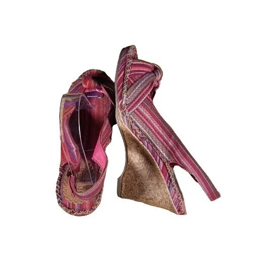 Sandalia de cuña de corcho Seychelles para mujer talla 7 rosa multicolor boho punta abierta Foto 4 de 4