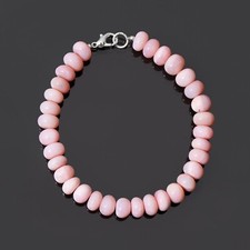 Handmade Pink Opal Beaded Bracelet, 8.5mm Pink Opal Smooth Rondelle Bracelet
