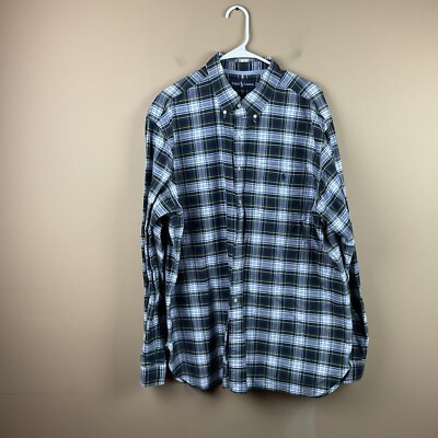 Ralph Lauren Shirt Men s XXL Blue White Plaid Heavy Cotton L/S Button-Down