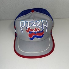 Vintage Jacks Pizza Three Stripe Hat Snapback Mesh Trucker Cap Made in USA Rare
