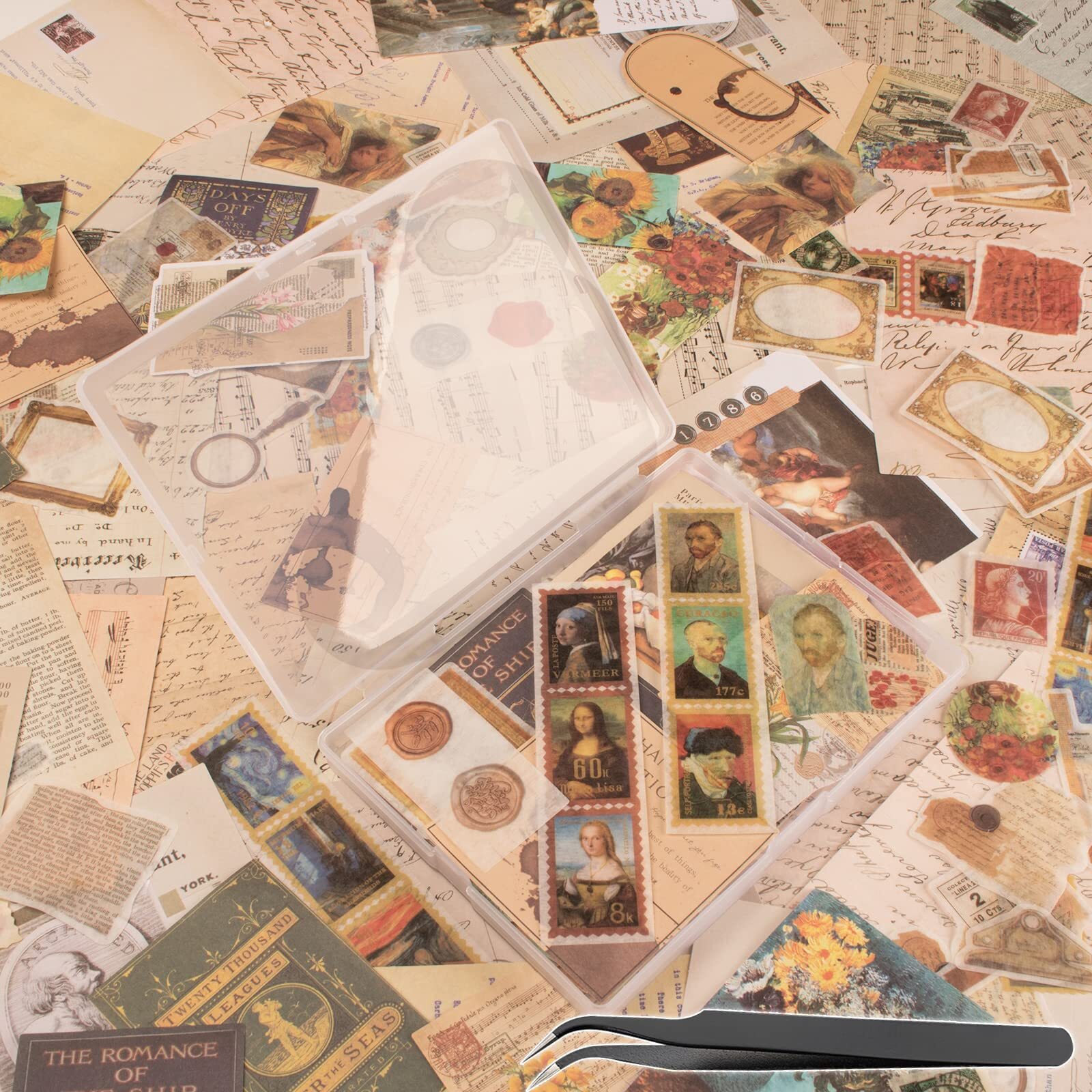 200Pcs Vintage Scrapbook Stickers Aesthetic Junk Journal Stamping Supplies Ki...