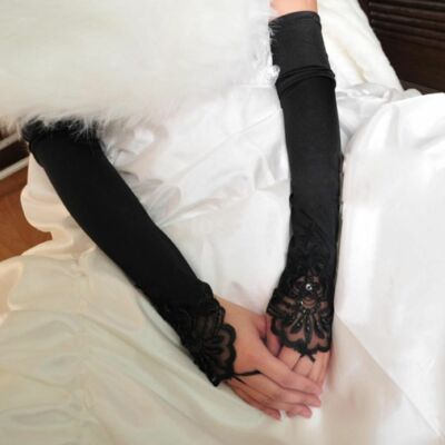 Womens Long Wedding Lace Satin Bride Gloves Fingerless Party Bridal Dresses US