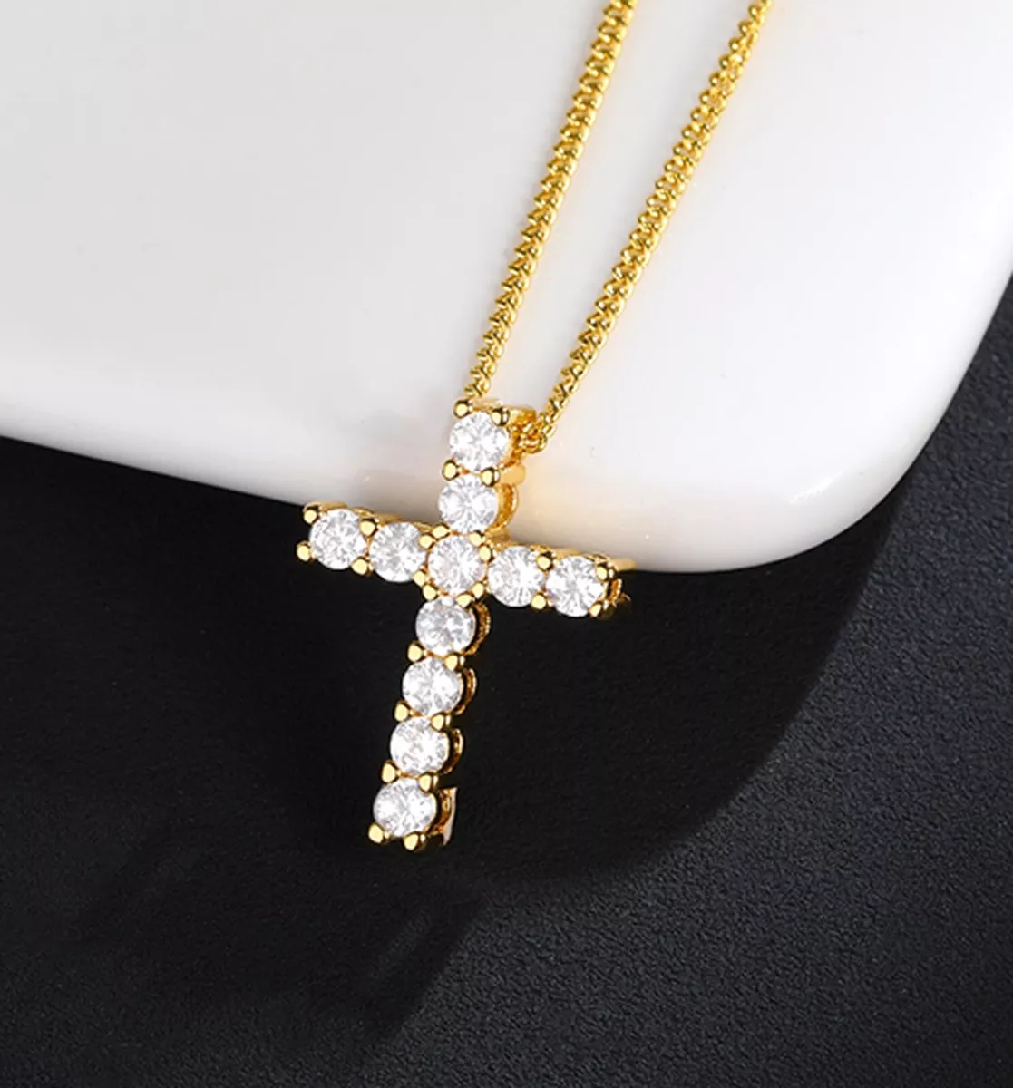 Cubic zirconia gold cross necklace sale