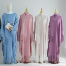 Elegant Women Tassel Loose Kaftan Robe Muslim Long Maxi Dress Islamic Abaya Gown