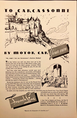 1938 French Line Cruises & Motor Car Tours Vintage Print Ad