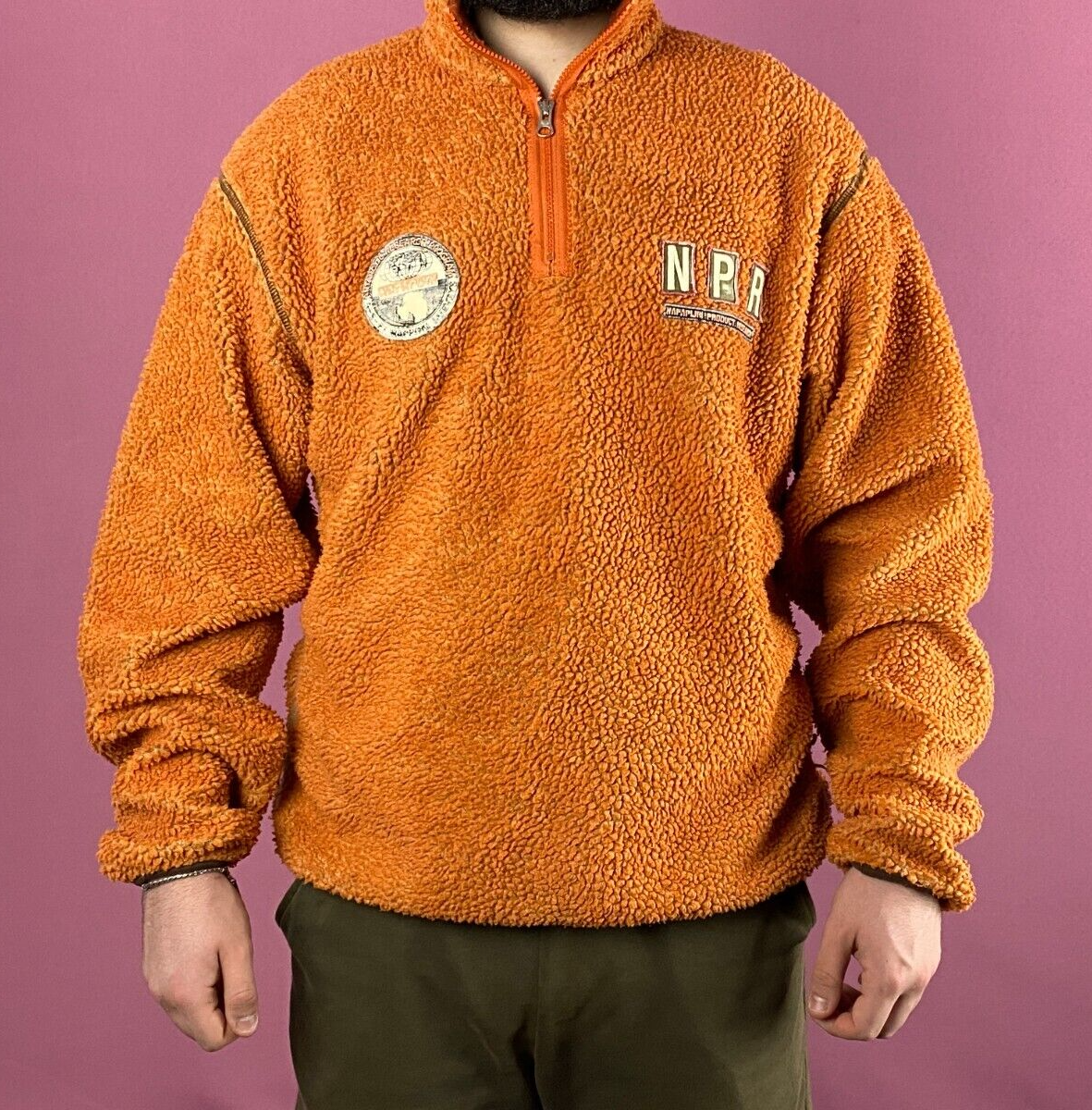 90s Napapijri Geographic Vintage Men's Quarter Zip Sherpa Fleece