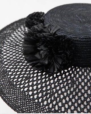 Zara Floral Raffia Picture Hat Black Size M Plant &Cellulose  display picture 1