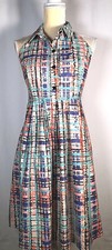 Eva Franco Anthropologie Dress Flare 6 Halter Buttoned Stretchy Pleated New
