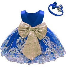 Little Girl    Flower   Dresses With Head Band Royal Blue   Age 3 to 4