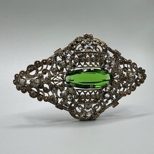 Art Novea Vintage Brooch with Green and Clear Rhinestones