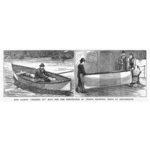New Patent Folding Up Boat for conveying Troops - Antique Print 1878 - Afbeelding 1 van 1