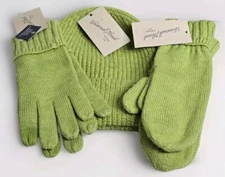 Universal Thread Lime Green KNIT HAT, MITTENS and GLOVES SET, New with Tags