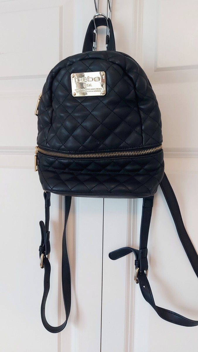 bebe quilted mini backpack Bebe Women's Black Mini Quilted Backpack Gold Tone Hardware