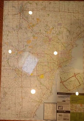 Detroit and South Eastern Michigan Laminated Wall Map (R)