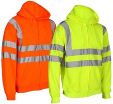 HI VIZ HOODED ZIP JUMPER SWEATSHIRT WORK WEAR ORANGE YELLOW SITE WORK HI VIS