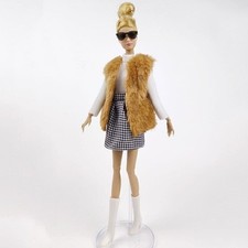 Fur Clothes Set 11.5" Doll Outfits Plaided Dress Vest Coat Hat Boots 1/6 Kid Toy