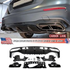 Carbon Look Rear Bumper Diffuser W Tailpipes For 2016-20 Mercedes Benz W213 E63 Carbon Look Rear Bumper Diffuser W Tailpipes For 2016-20 Mercedes Benz W213 E63