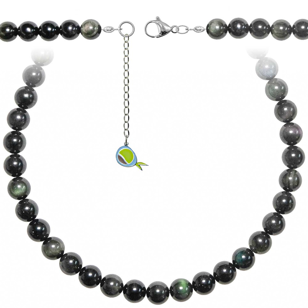 Collier en obsidienne oeil céleste perles 10 mm 43 cm