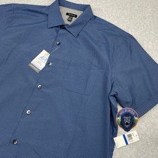 Van Heusen Air NWT Button Up Short Sleeve Blue Check NEW XL