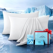 Ultra-Chill Cooling Pillowcase Set of 2 for Hot Sleepers, Softer Queen White