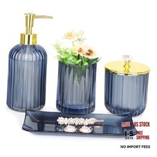 Bathroom Accessories Set, 4 Pcs Glass Bathroom 4 Pcs Bathroom Set Blue