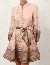 Zimmermann Alchemy Button  Mini Dress in Pink Paisley Size AU3 US 10 NWT