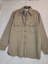 Vintage 1970s Men's Tan Plaid Wool Shirt Jacket, Sz. Med. Woolrich USA