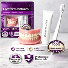 Moldable Silicone Dentures Upper Lower False Teeth Set Instant Smile Toothbrush