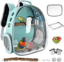 Bird Carrier Backpack Travel Cage with Perch, Breathable Clear Medium, Green