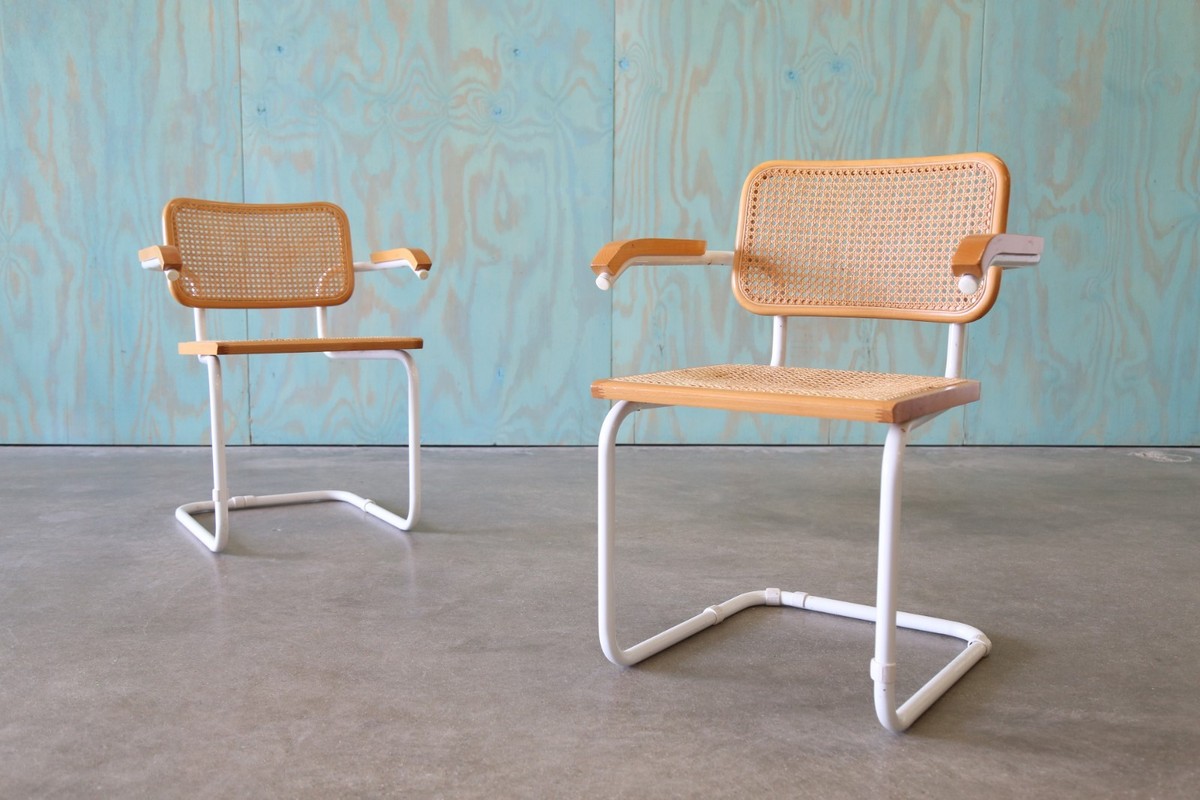 Vintage 1980s Italian Cesca Cane Armchairs- A Pair after Knoll MCM