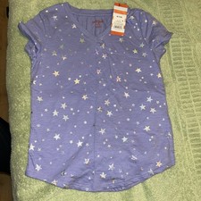 NWT Cat Jack Girls V Neck Tshirt Size M 7/8 Purple With Silver Stars