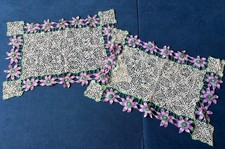 Vintage Hand-Crocheted Placemats Set of 2 Purple And Green Floral Cottagecore