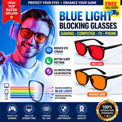 Anti Blue Light Glasses Red Lens Better Sleep Gaming Computer UV400