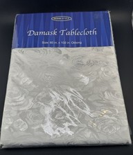 Homestyle White Damask Elegant Tablecloth 60"x 102 Oblong NIP Sealed