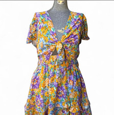 PrettyGarden 2XL Floral V-Neck Short Sleeve Tie Front Dress, Elastic Waist