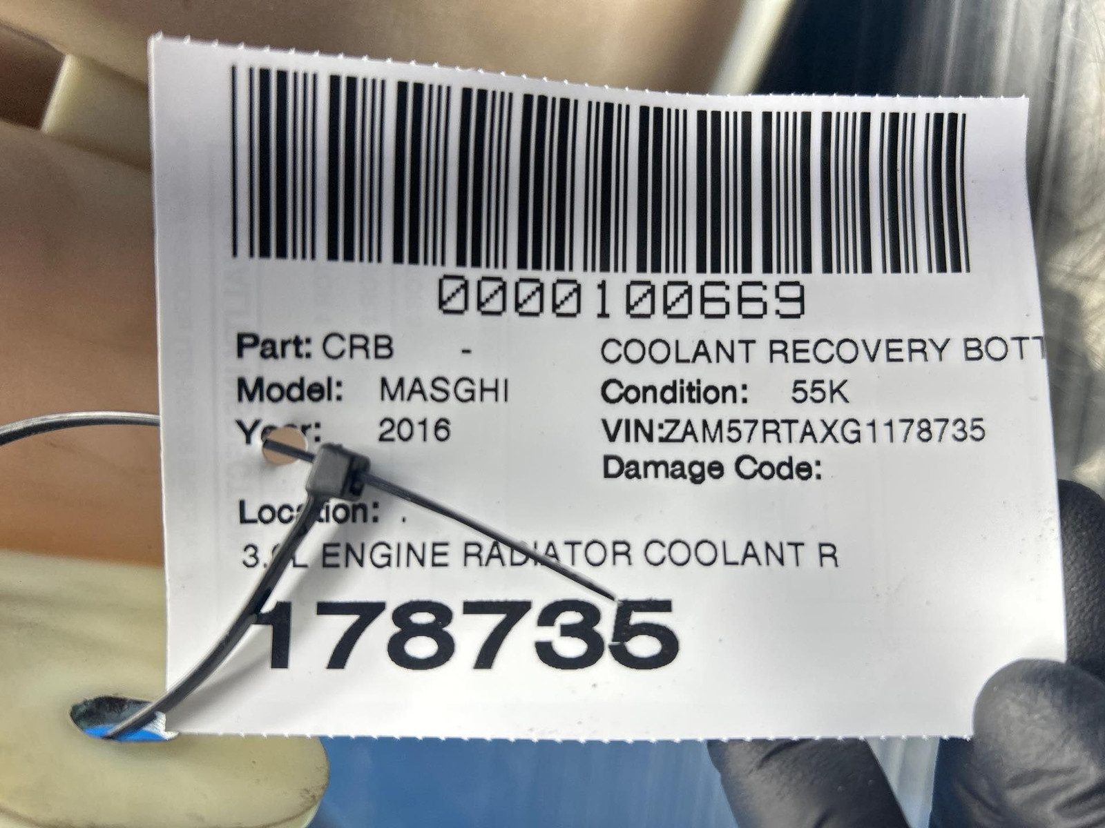 2014 - 2021 MASERATI GHIBLI M157 OEM 3.0L RADIATOR COOLANT RESERVOIR TANK BOTTLE