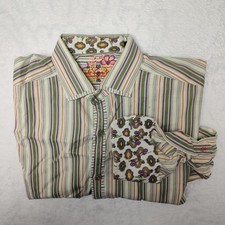 Robert Graham Shirt Mens Large Multi Green Stripe Paisley Flip Cuff Long Sleeve