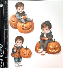 Lot of 3 Little Boy Fall Jack o'Lanterns Pumpkin SINGLE LAYER Embellishments 733