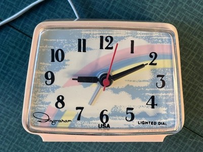 VINTAGE Ingraham Clock Pink Alarm Desk Plastic USA Toastmaster Rainbow 49-243 