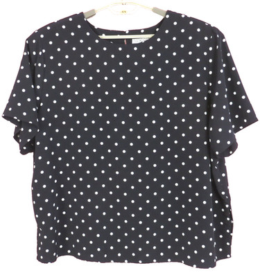 TB15295 NOTATIONS Women's Polyester Top Short Sleeve Polka Dot Black White 24W
