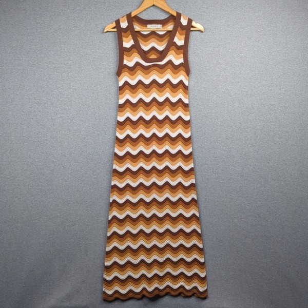 Haven Dress Womens XS/S Brown Chevron Knit Maxi 70's Retro Style Ribbed Casual