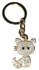Kitty Rhinestone Keychain Purse Charm Clear Stones 3.5" Goldstone Chain NWOT