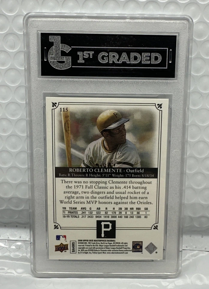 2008 UD Masterpieces No115 Roberto Clemente SP. (Серебряная рамка #23/25) Оценка 9 - Изображение 2 из 2