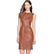 Vince Camuto Distressed SOFT Brown Faux Leather Feminine Dress Slit in Back Sz-2